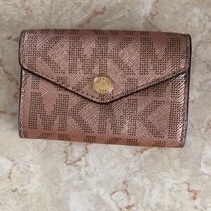 Metallic rose gold michael kors card wallet